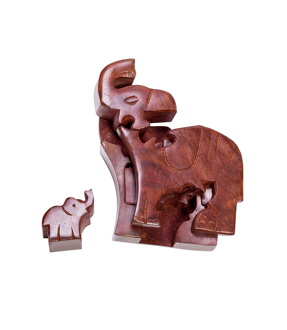 Mom and Baby Elephant Puzzle Box - Hand Carved Wood, Fair Trade - Matr Boomie Wholesale