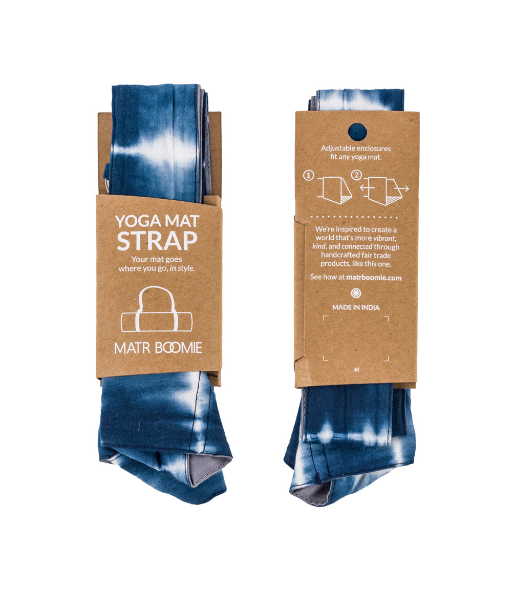 Shibori Tie Dye Yoga Mat Strap - Indigo. White
