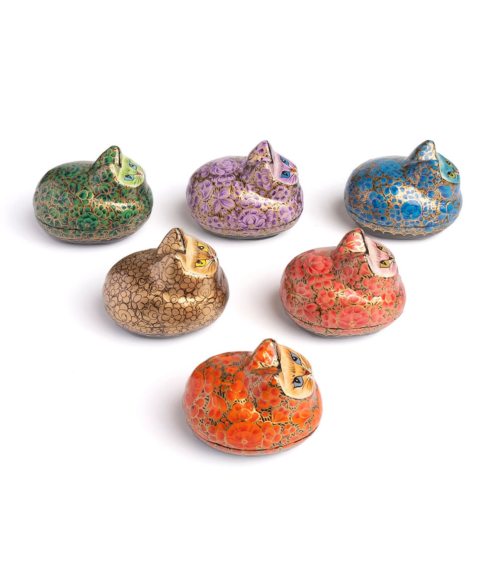 Paradise Cats Paper Mache Boxes Set of 6 - Hand Painted Assorted - Matr Boomie Wholesale