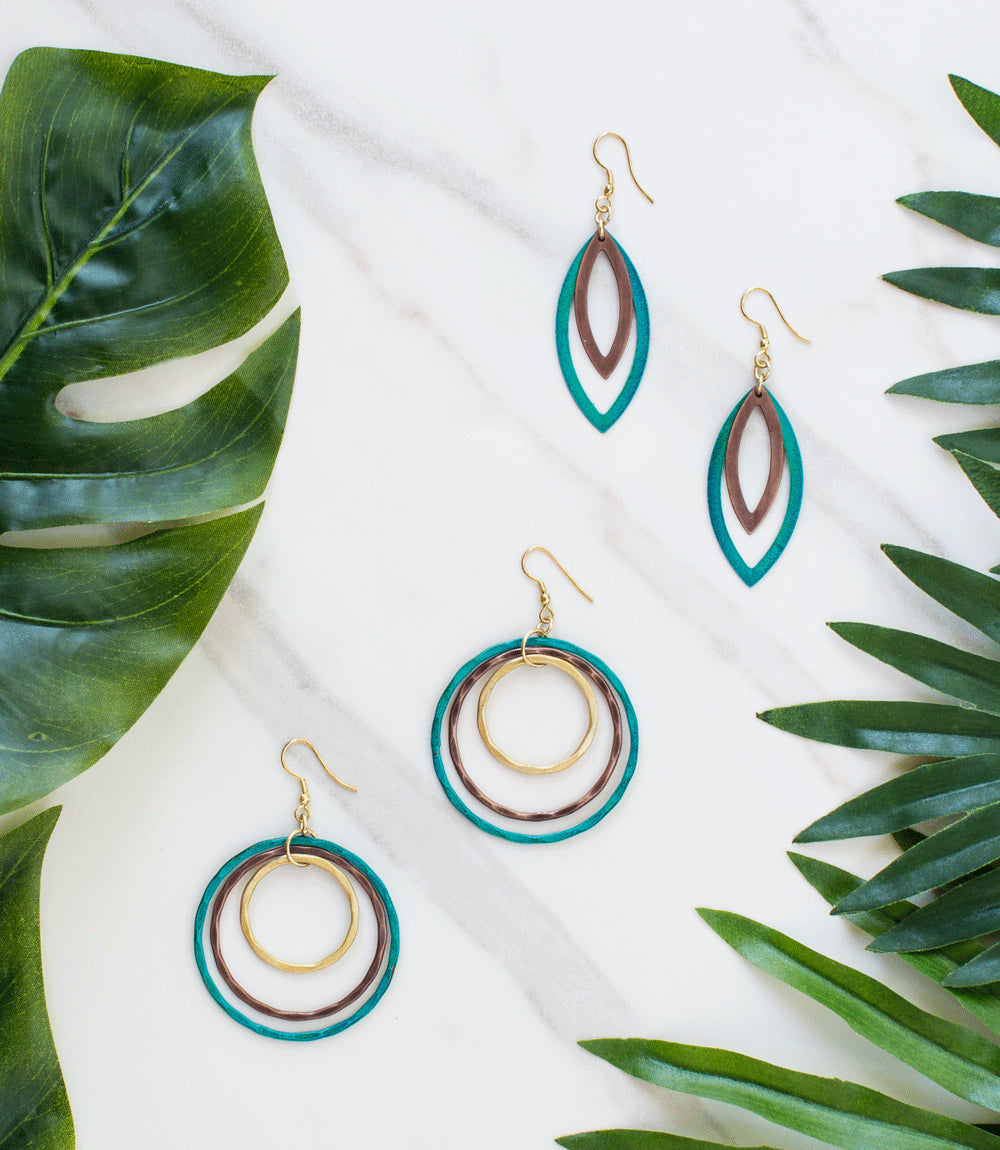 Vitana Cascading Hoops Earrings - Teal, Copper, Gold