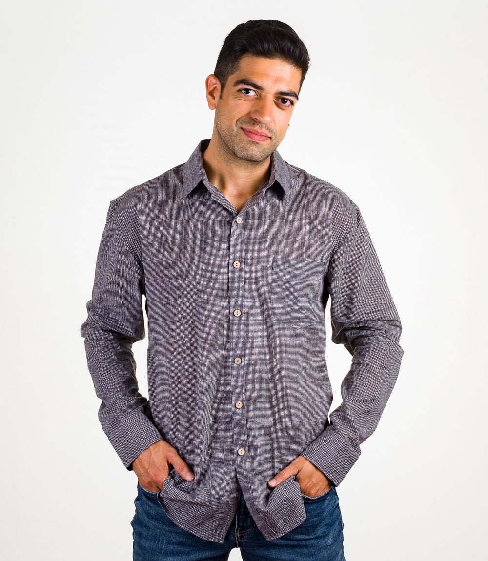 Avani Men's Gray Button Down Shirt with Pocket - Cotton, XL