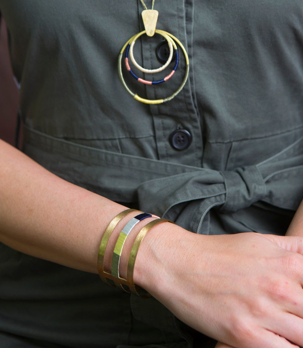 Kaia Gold Tone Cuff Bracelet - Multi Thread Wrapped - Matr Boomie Wholesale