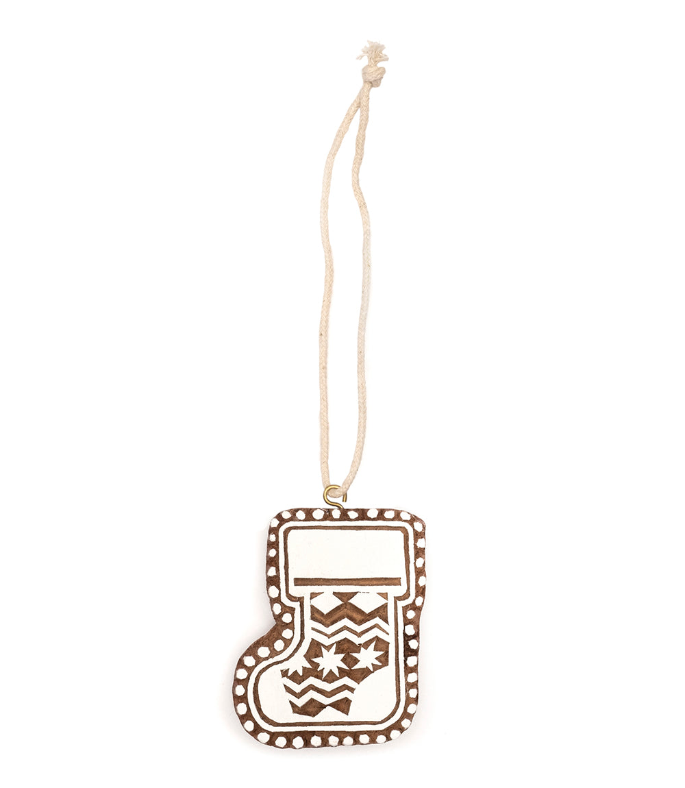 Hima Bindu Stocking Ornament - Hand Carved Sheesham