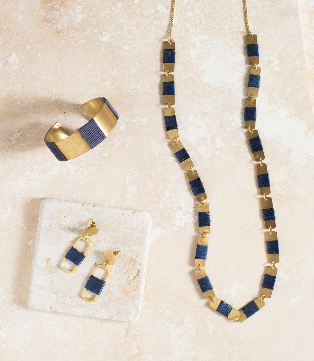 Kaia Chain Link Drop Necklace - Navy