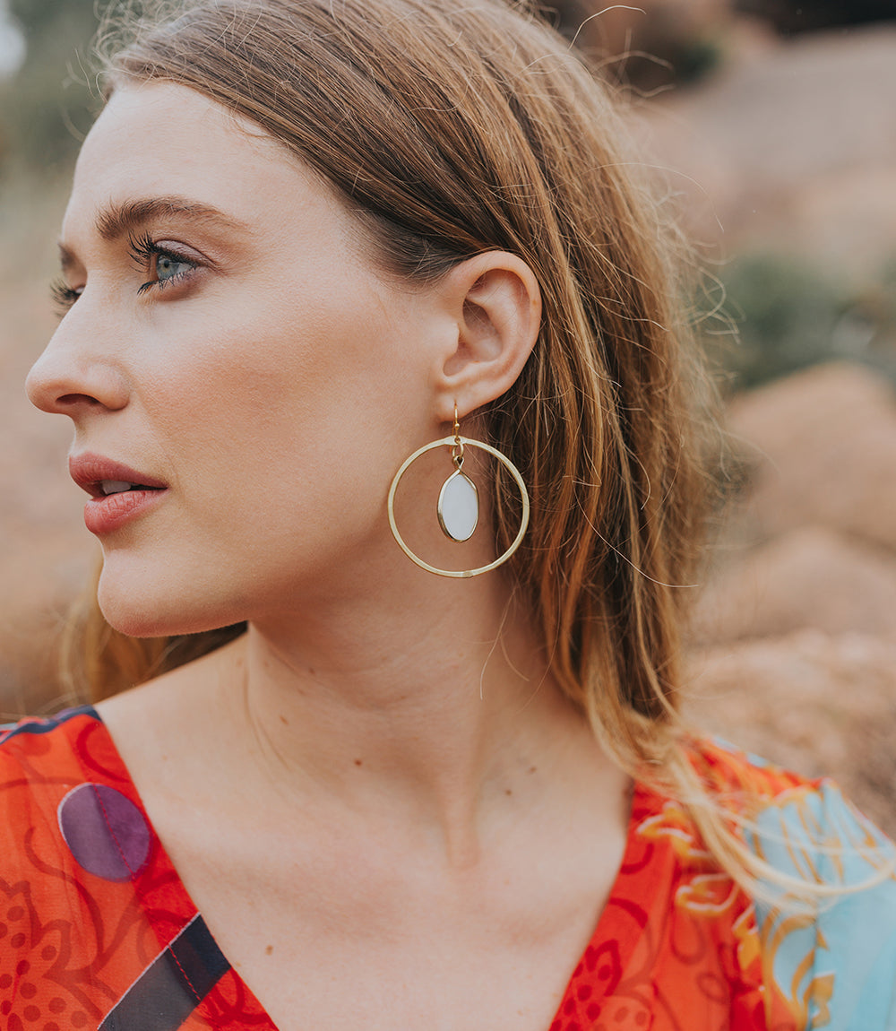 Dhavala Hoop Dangle Earrings - White