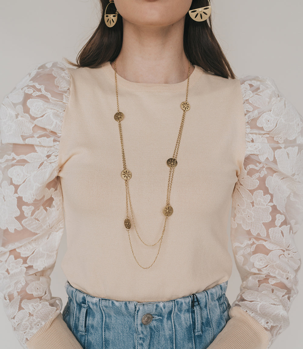 Chameli Petal Coin Double Layer Necklace