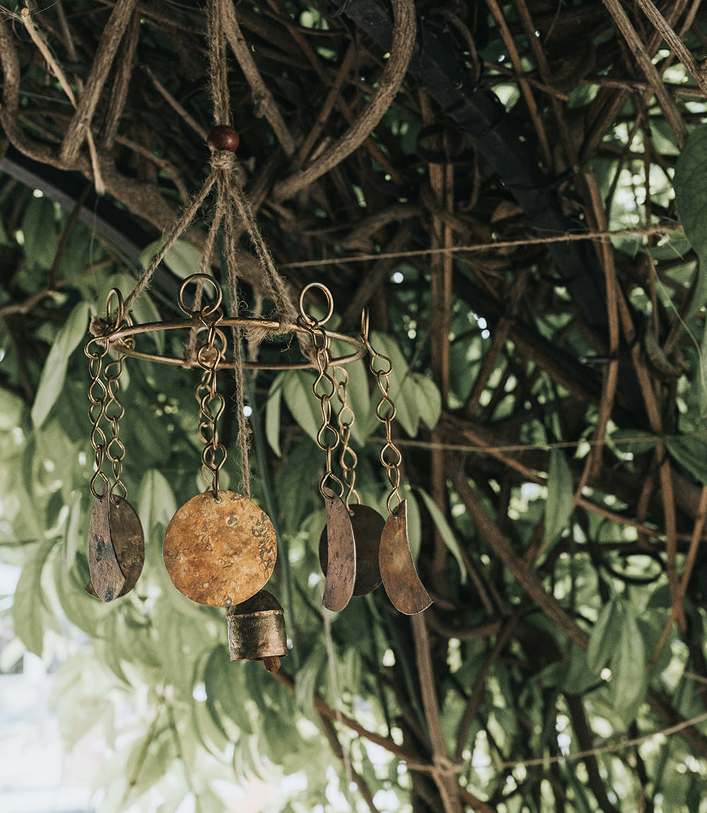 Indukala Moon Phase Mobile Wind Chime with Bell
