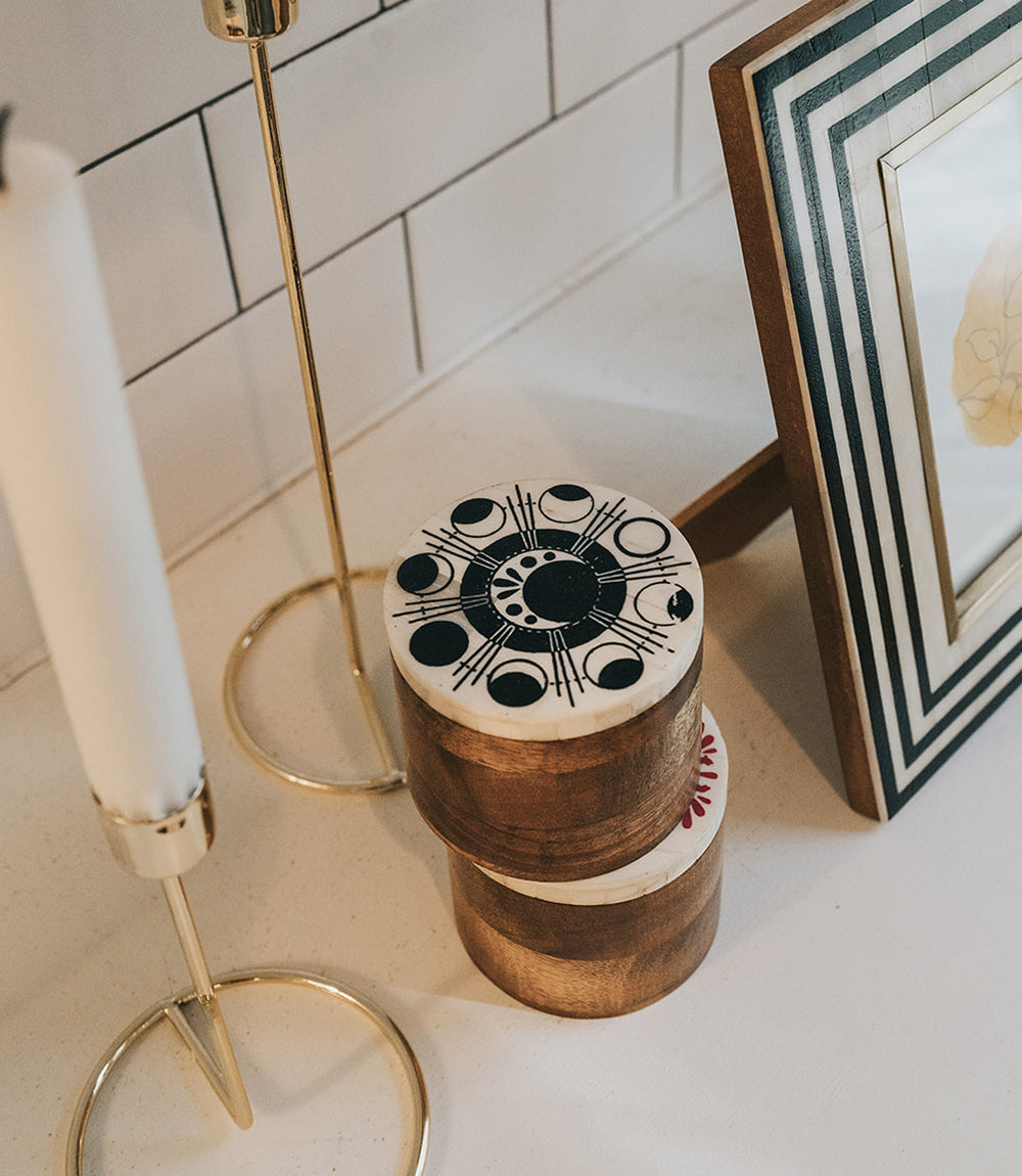 Ankura Moon Phase Keepsake Box - Handcrafted Wood, Bone