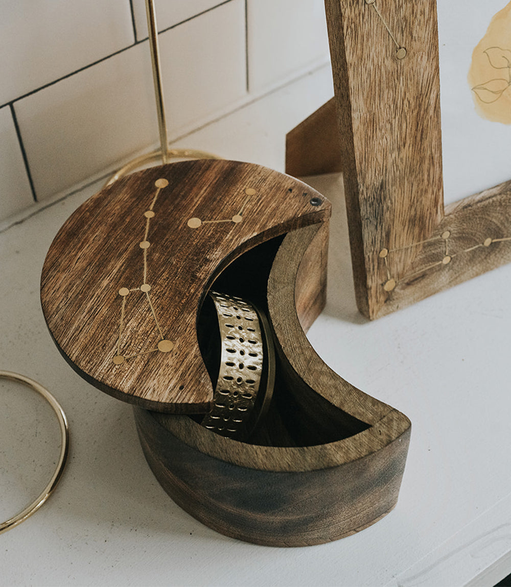 Jyotisha Celestial Pivot Box - Mango Wood, Brass Inlay, Fair Trade