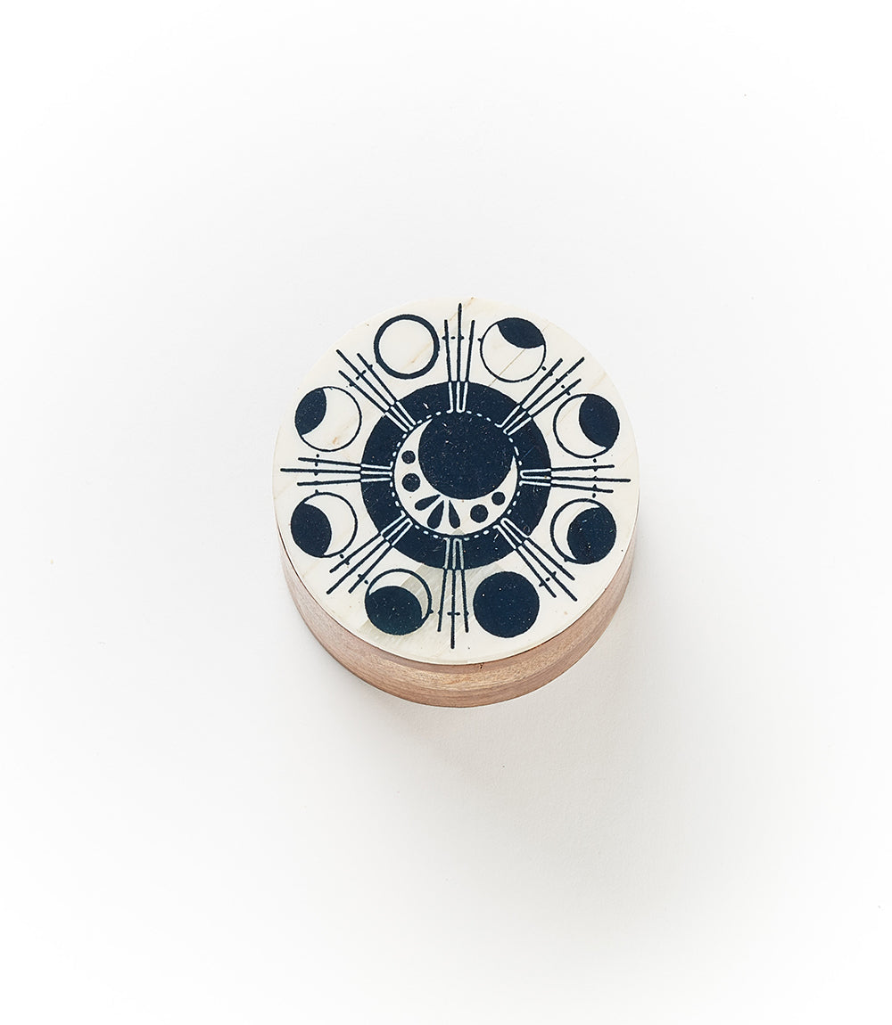 Ankura Moon Phase Keepsake Box - Handcrafted Wood, Bone