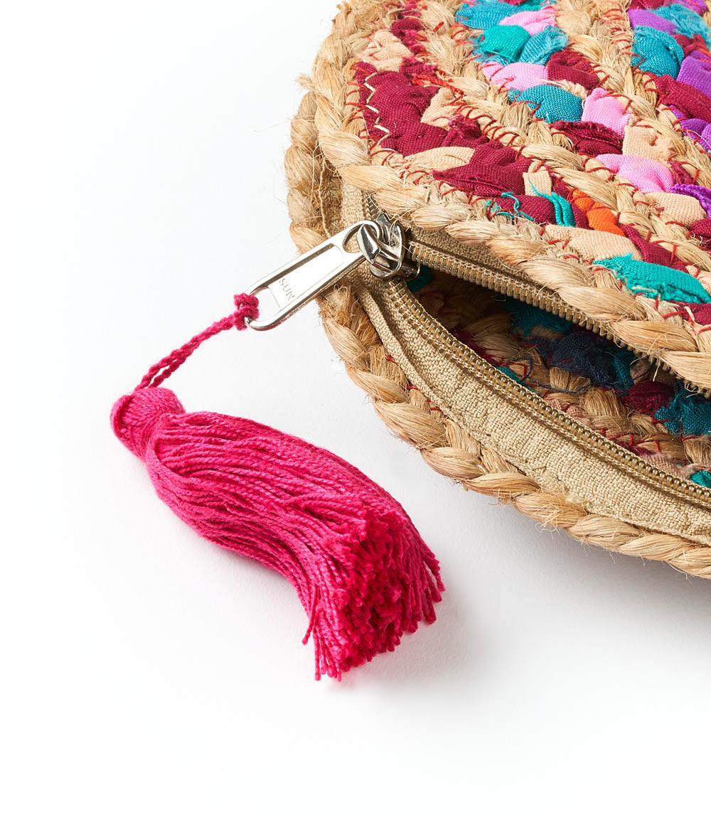 Chindi Multicolor Clutch Purse - Hand Woven Upcycled Fabric