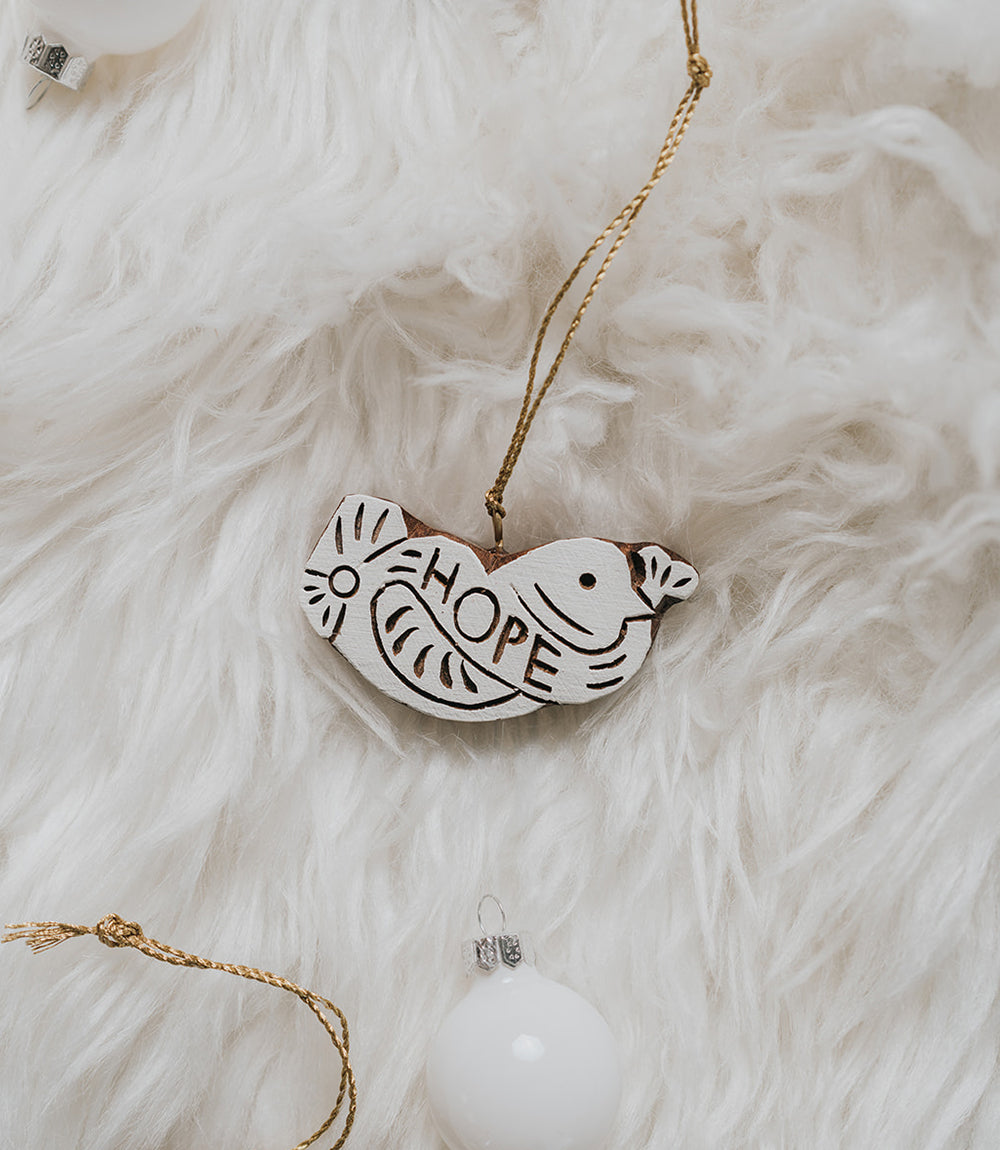 Hima Bindu Hope Dove Ornament - Hand Carved Indian Rosewood