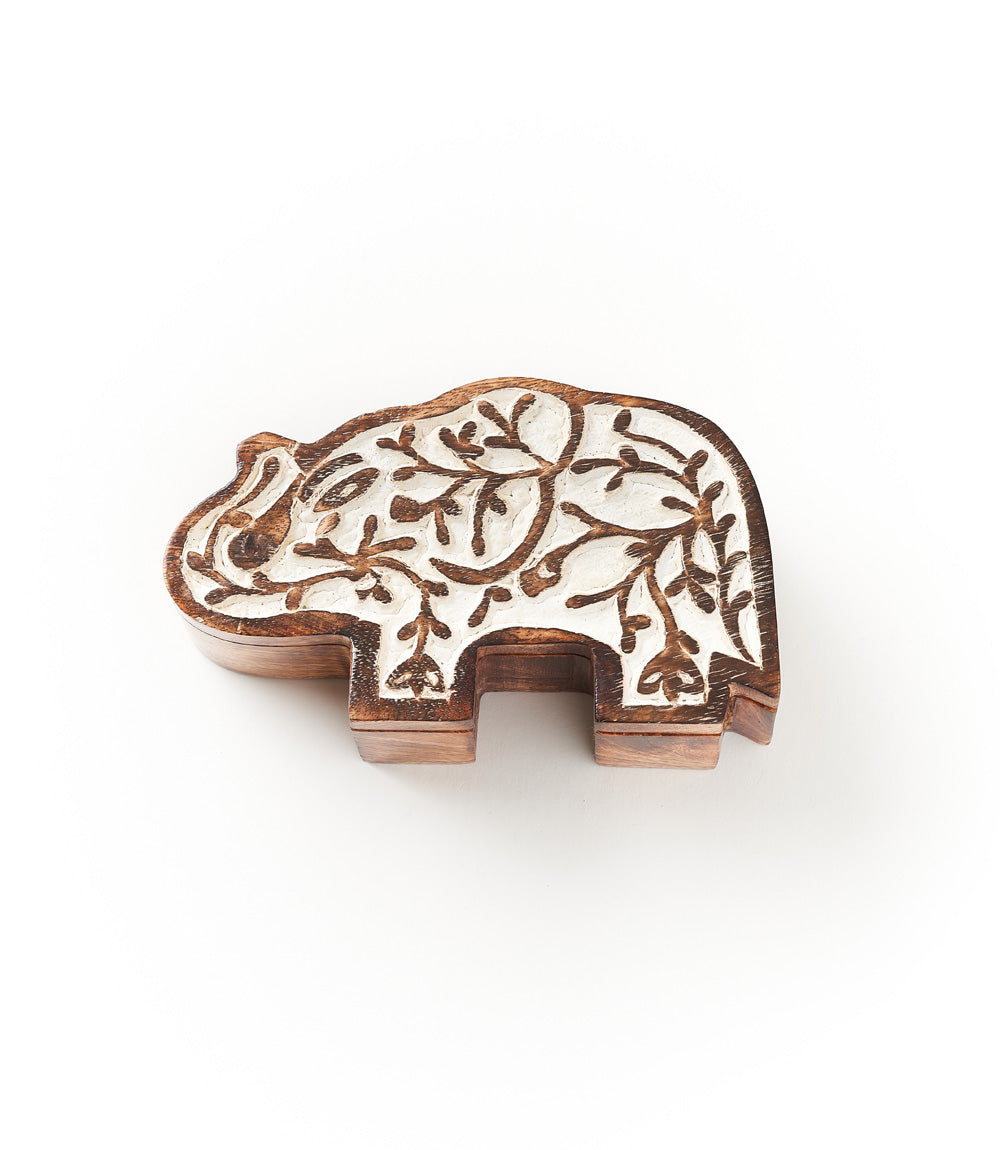 Aashiyana Elephant Wooden Pivot Box - Hand Carved Antique Finish