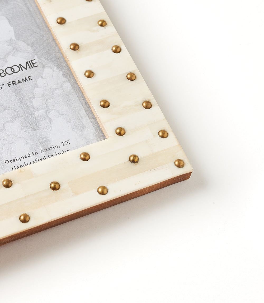 Mukhendu 4x6 Picture Frame - Carved Bone, Brass Studs