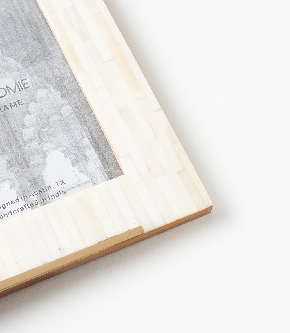 Mukhendu 5x7 Picture Frame - Carved Bone, Brass Accent