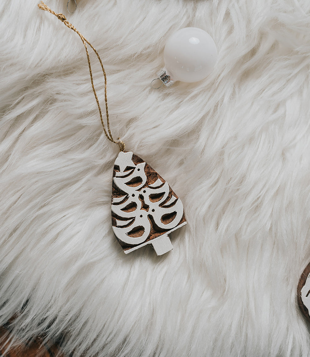 Hima Bindu Dove Tree Ornament - Hand Carved Wood