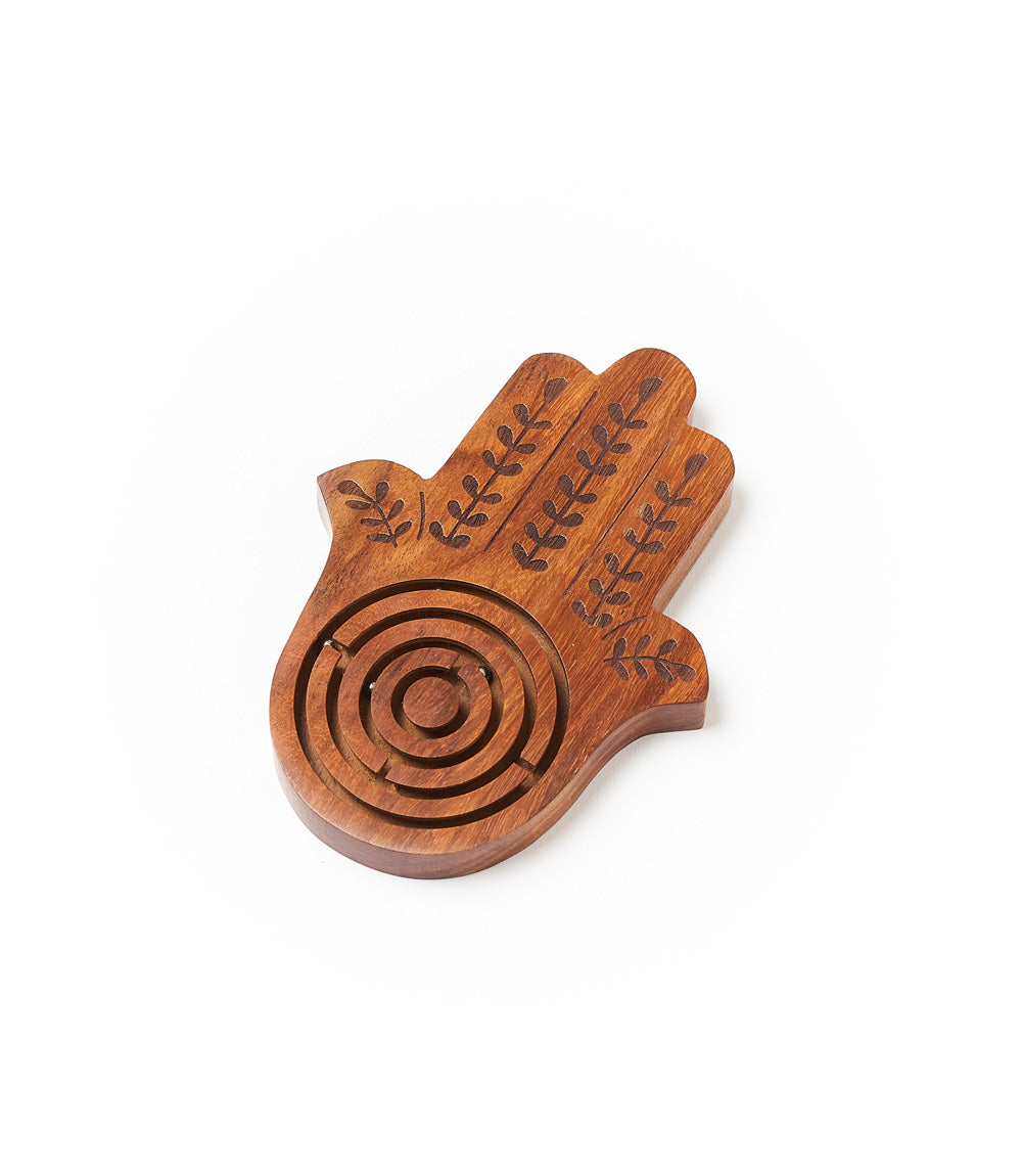 Hamsa Labyrinth Game - Hand Carved Wood