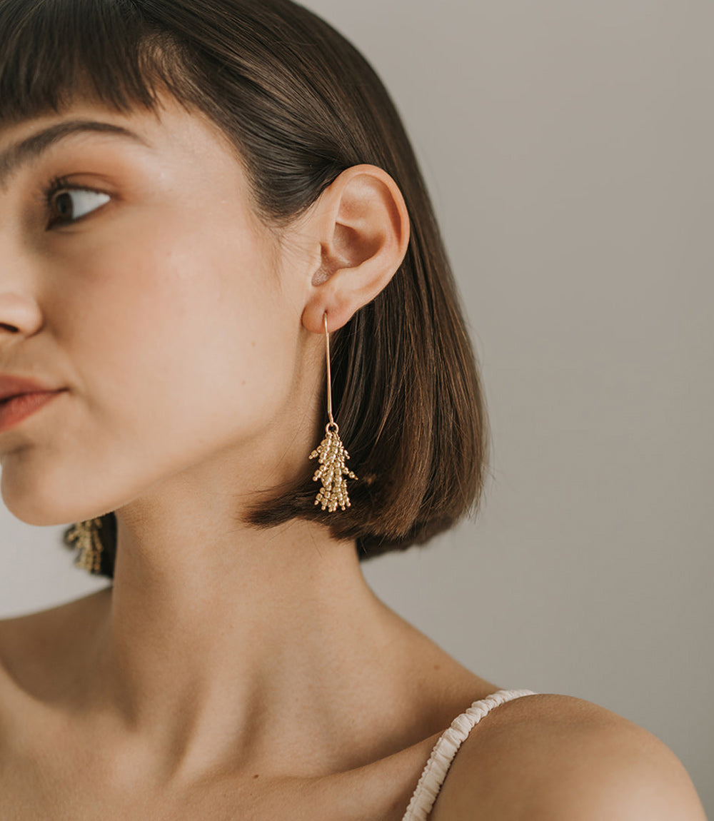 Jaya Beaded Gold Tassel Drop Earrings