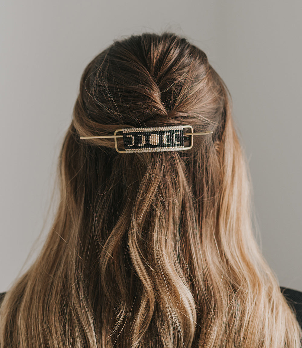 Adiya Moon Phase Black Beaded Hair Slide with Stick