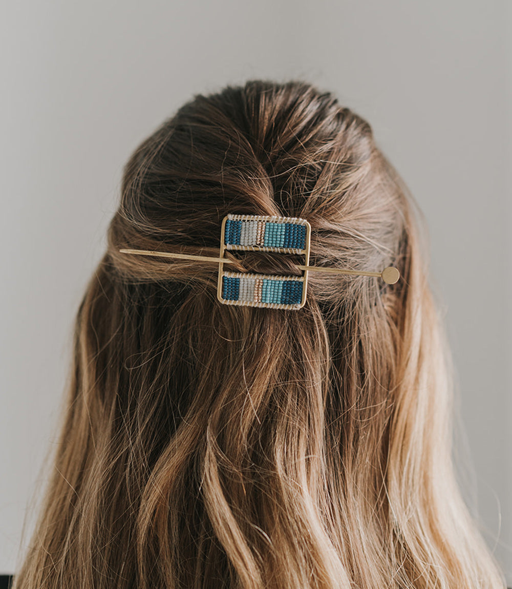 Adiya Blue Beaded Hair Slide with Stick