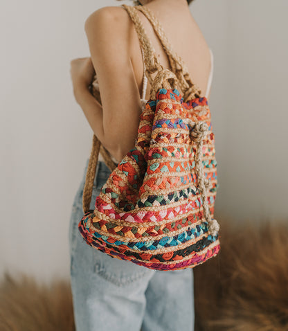 Chindi Multicolor Backpack - Hand Woven, Fair Trade - Matr Boomie Wholesale