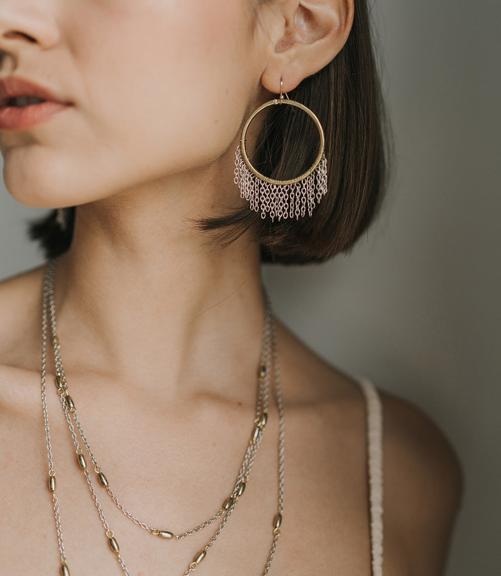 Bhavani Gold Hoop Earrings Silver Chain Tassel - Matr Boomie Wholesale