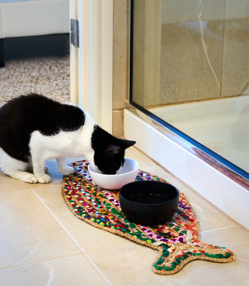 Chindi Rug Fish Pet Food Mat - Assorted, Hand Woven