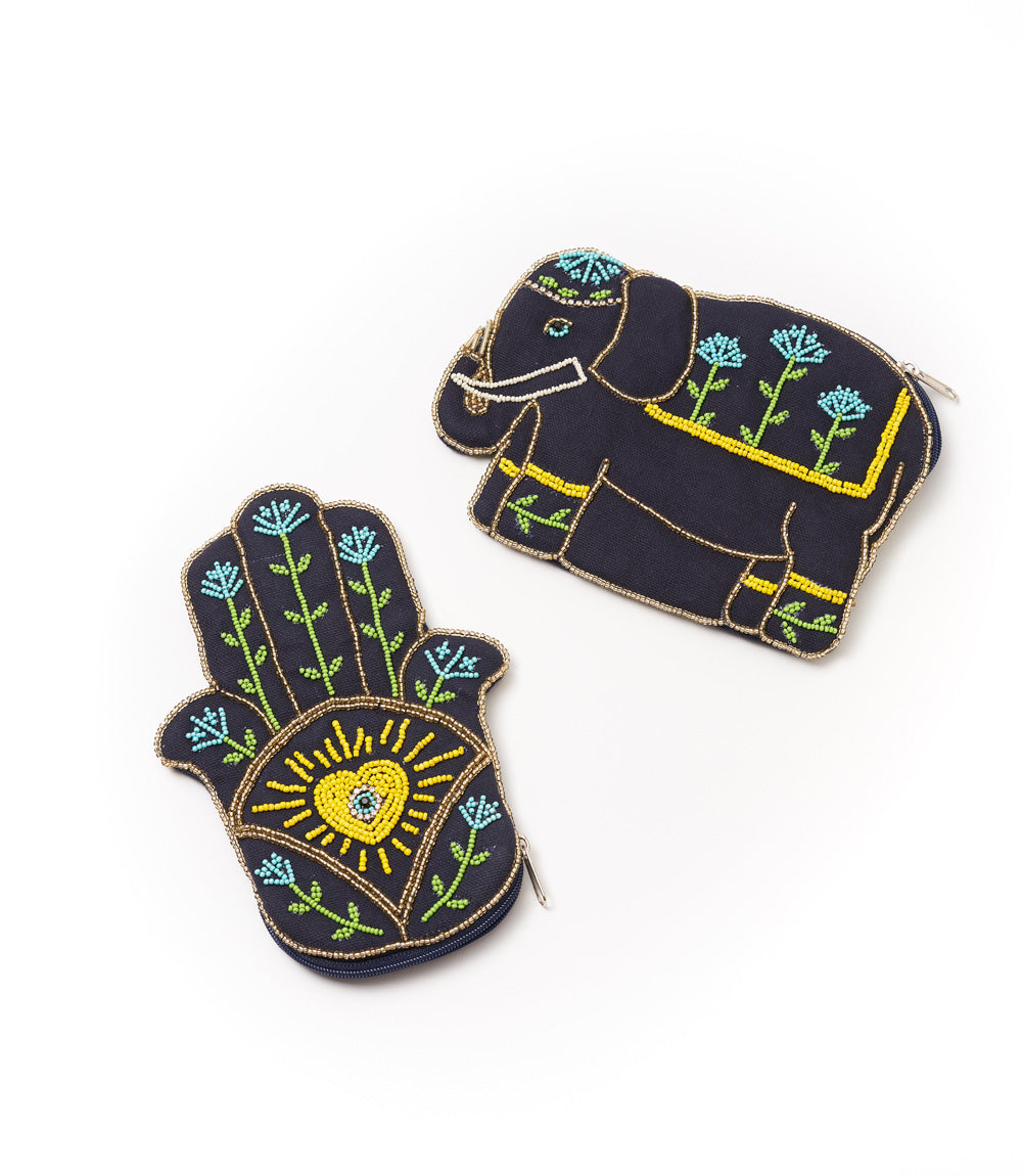 Manku Beaded Hamsa Zippered Coin Purse Pouch