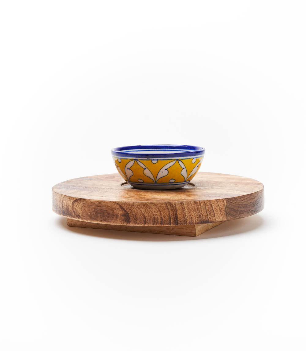 Jalini Wood Cheese Board and Ceramic Condiment Bowl Set - Hand Painted