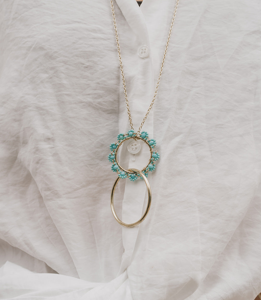 Jatasya Beaded Hoop Pendant Necklace - Turquoise