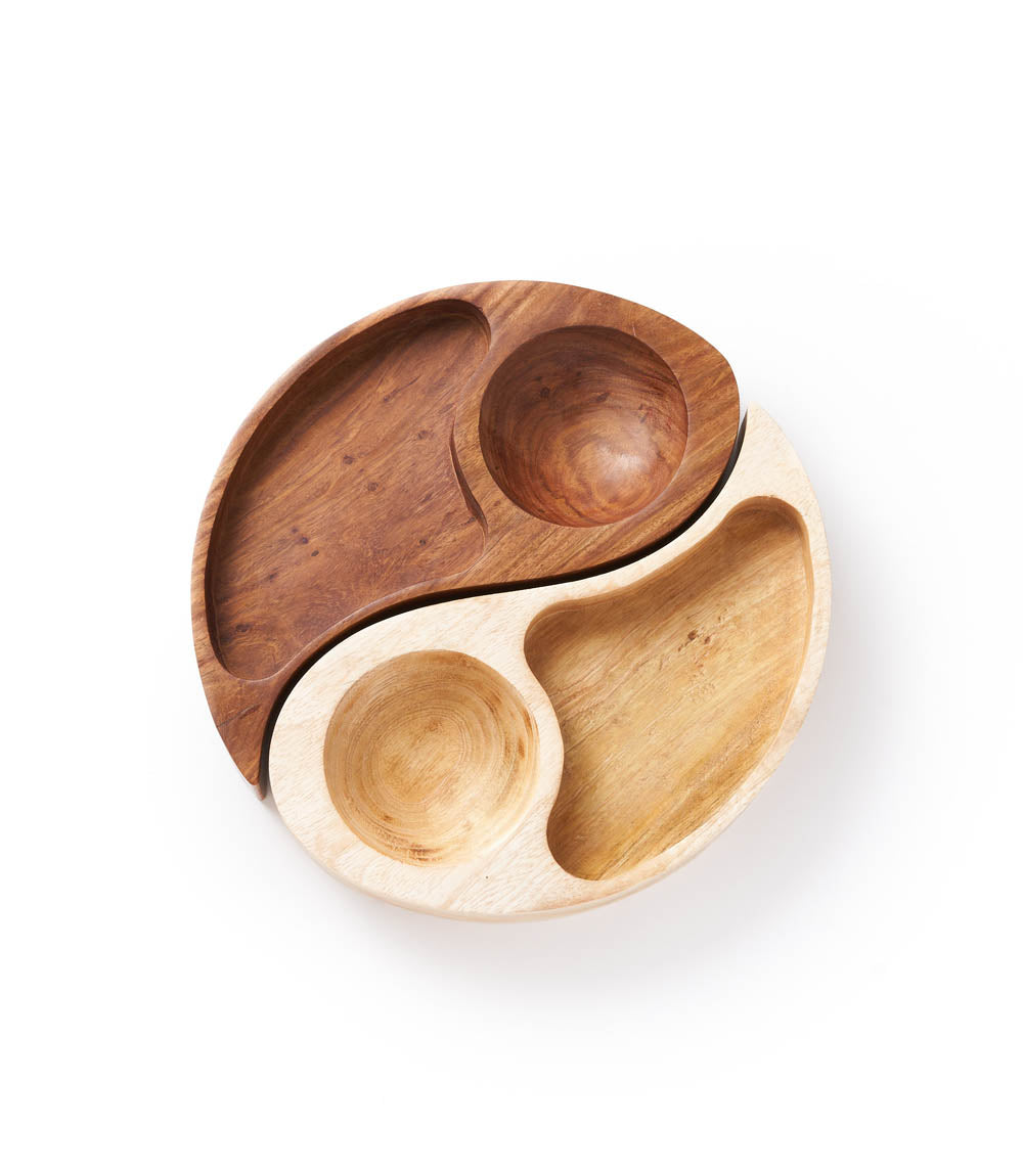 Yin Yang Chip and Dip Bowl - Handmade, Carved Wood