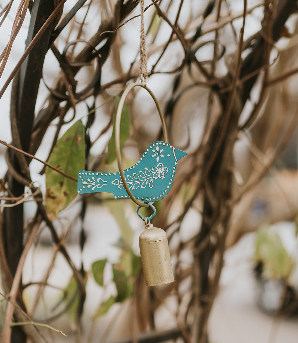 Henna Treasure Bird Wind Spinner Bell Chime - Hand Painted