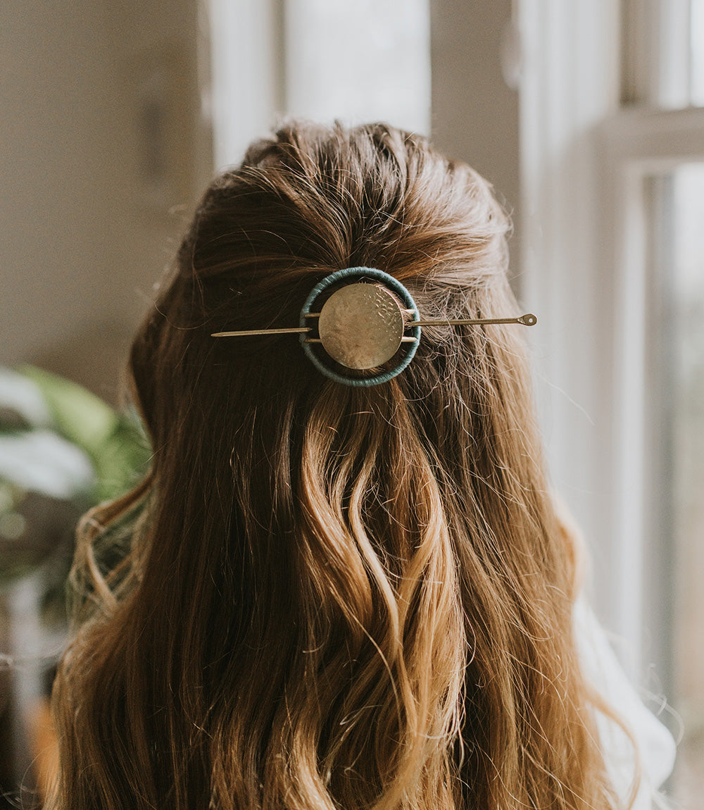 Kaia Hair Slide with Stick - Blue Thread Wrapped