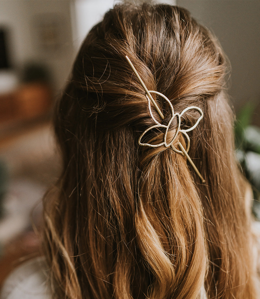 Hiranya Butterfly Hair Slide with Stick - Gold