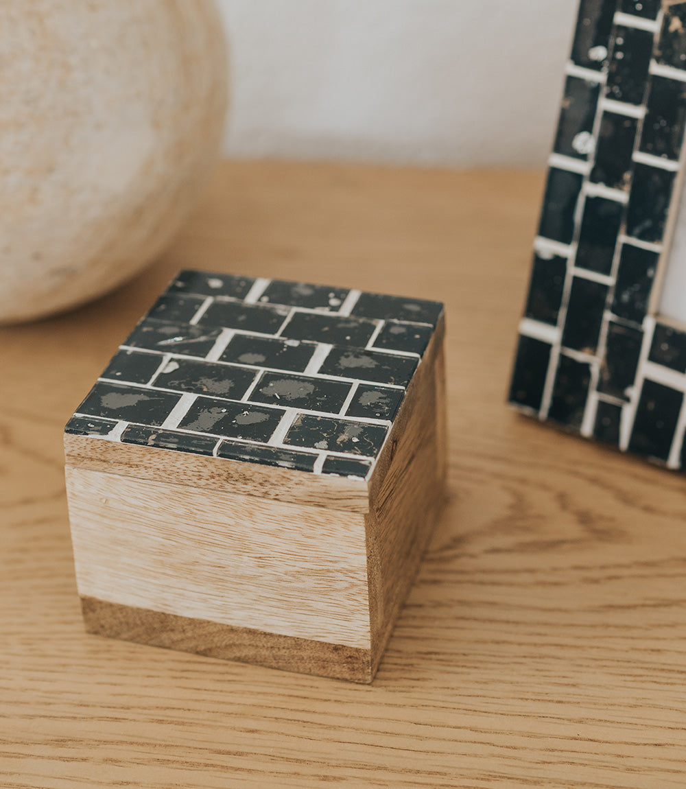 Sitaara Midnight Blue Keepsake Box - Glass Tile, Handmade