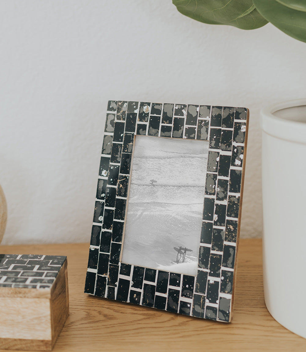 Sitaara 4x6 Midnight Blue Picture Frame - Glass Tile, Handmade