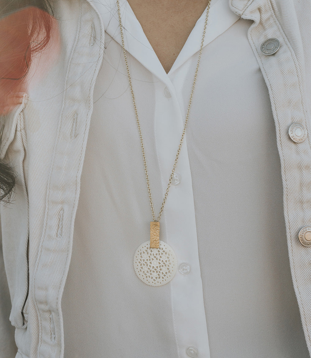 Charu Filigree Pendant Drop Necklace - Hand Carved Bone - Matr Boomie Wholesale
