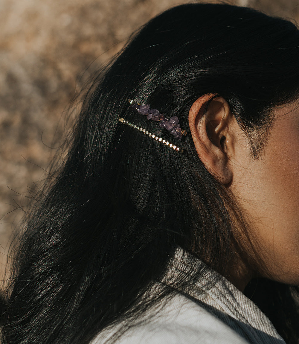Indali Amethyst Bobby Pins Set of 2 - Purple, Semi Precious