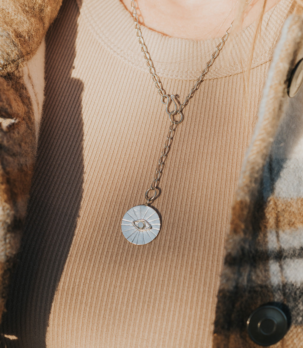 Ruchi Evil Eye Charm Dainty Drop Lariat Necklace