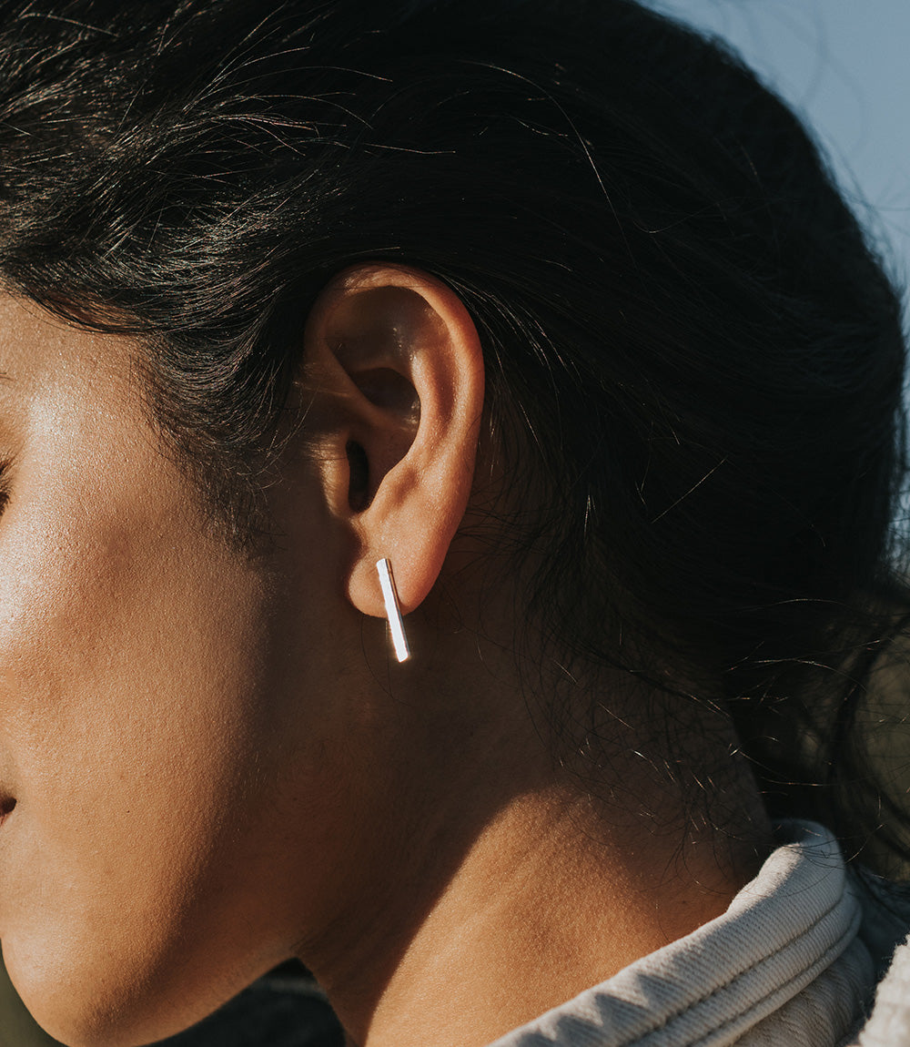 Rajiyah Beaded Stud Earrings Turquoise Bar and Disc - Set of 2