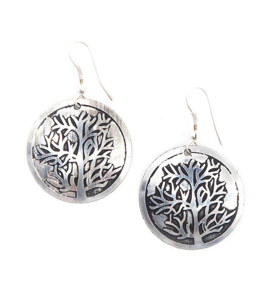 Aranyani Tree of Life Etched Silver Drop Earrings - Matr Boomie Wholesale