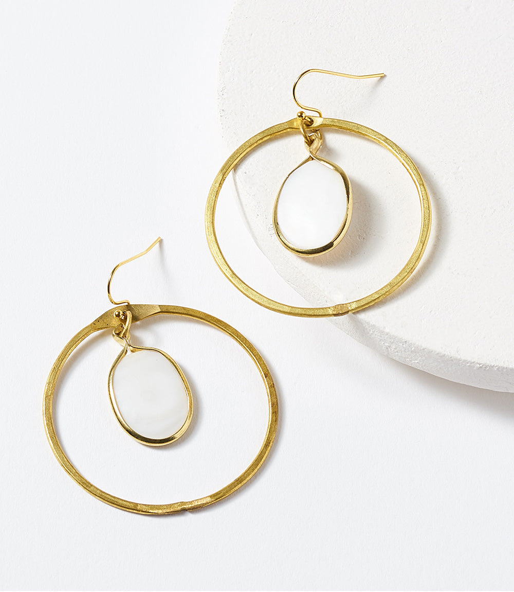 Dhavala Gold Hoop Dangle Earrings - White