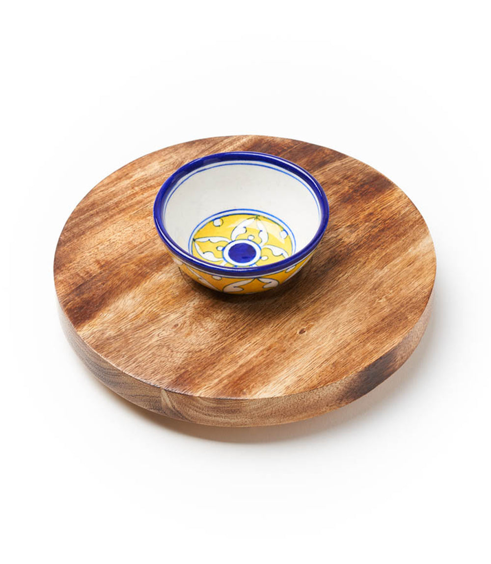 Jalini Wood Cheese Board and Ceramic Condiment Bowl Set - Hand Painted