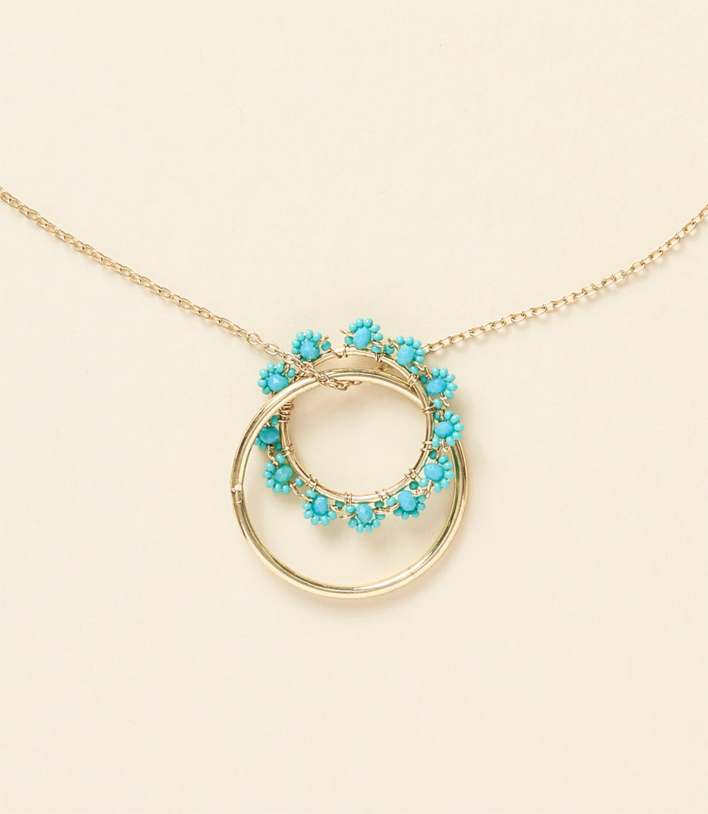 Jatasya Beaded Hoop Pendant Necklace - Turquoise