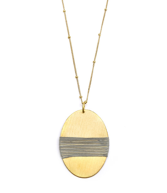 Kaia Gold Disc Drop Necklace - Gray Thread Wrapped - Matr Boomie Wholesale