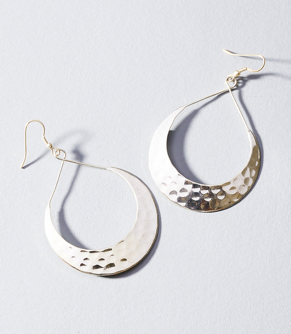Lunar Crescent Hammered Shiny Silver Hoop Earrings - Matr Boomie Wholesale