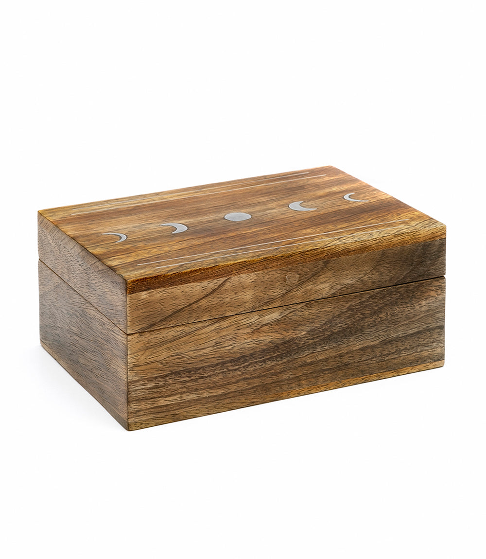 Indukala Moon Phase Jewelry Box With Tray - Wood Brass Inlay - Matr Boomie Wholesale
