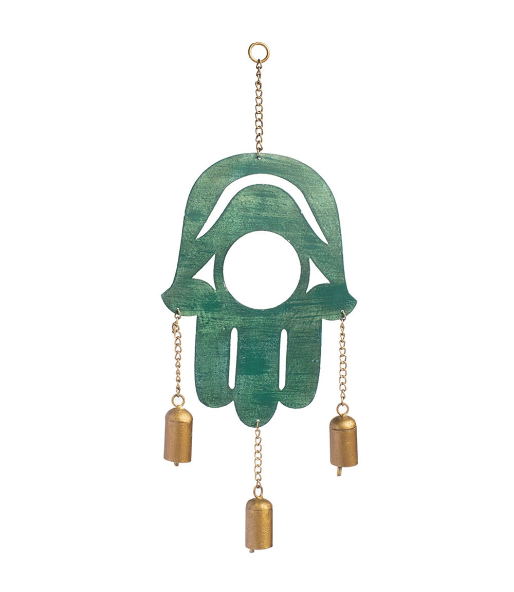 Patina Hamsa Bell Wind Chime - Fair Trade Home Decor