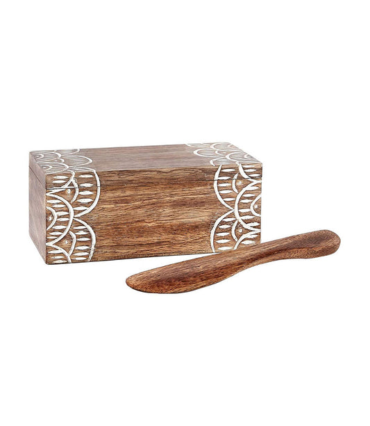 Manami Butter Dish with Butter Knife - Handcrafted Mango Wood - Matr Boomie Wholesale