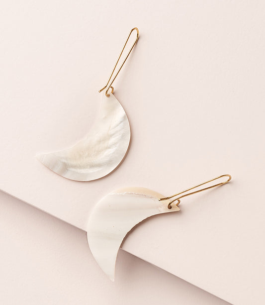 Rajani Crescent Moon Drop Earrings - Mother of Pearl - Matr Boomie Wholesale